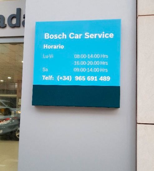 Juan Soler Gomis S.L. - Bosch Car Service placa con horario